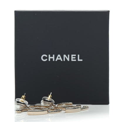 Chanel Crystal Pearl CC Drop Earrings Gold Silver 5 of 5