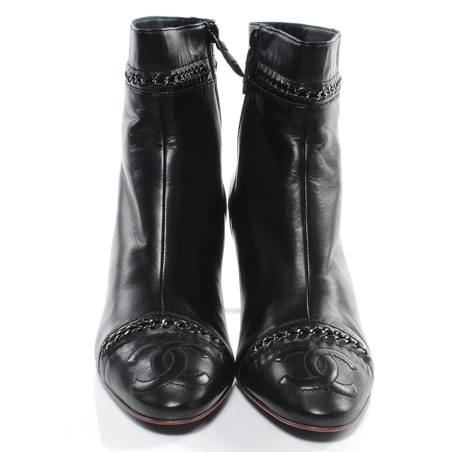 Lambskin CC Chain Short Boots 40.5 Black