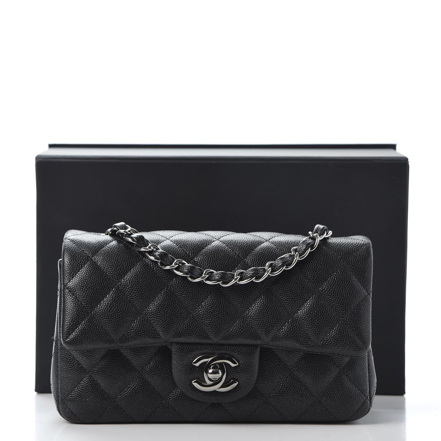Iridescent Caviar Quilted Mini Rectangular Flap Black