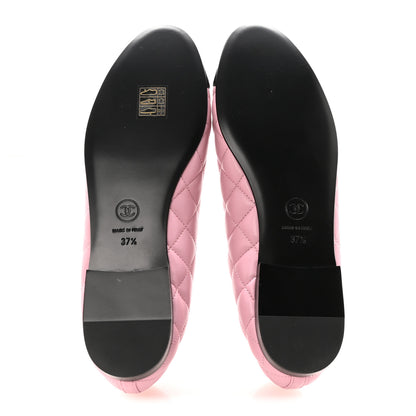 Chanel Lambskin Quilted CC Cap Toe Ballerina Flats 37.5 Pink Black 6 of 10