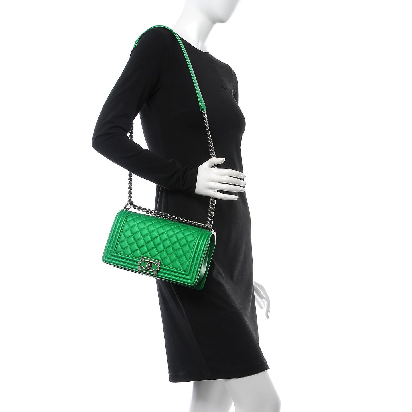 Metallic Calfskin Quilted Medium Boy Flap Green