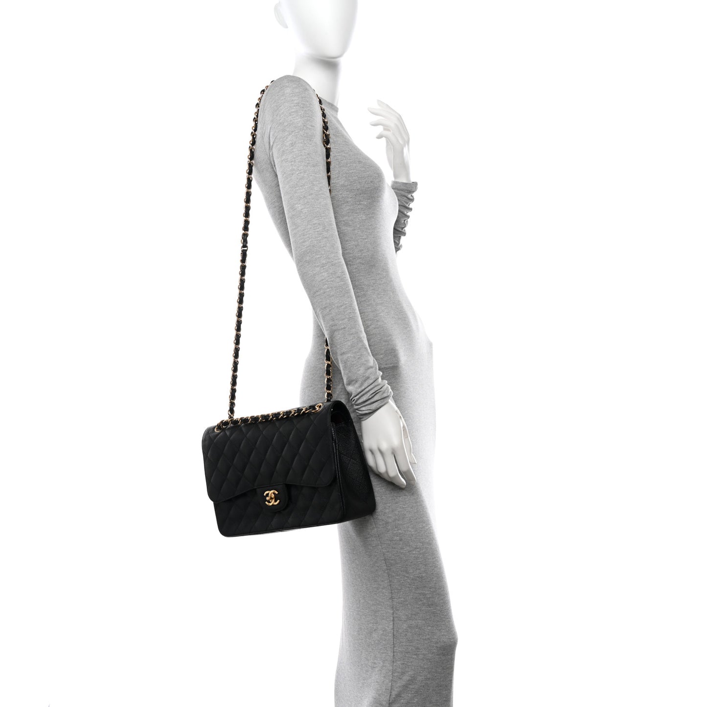Caviar Quilted Jumbo Double Flap Black