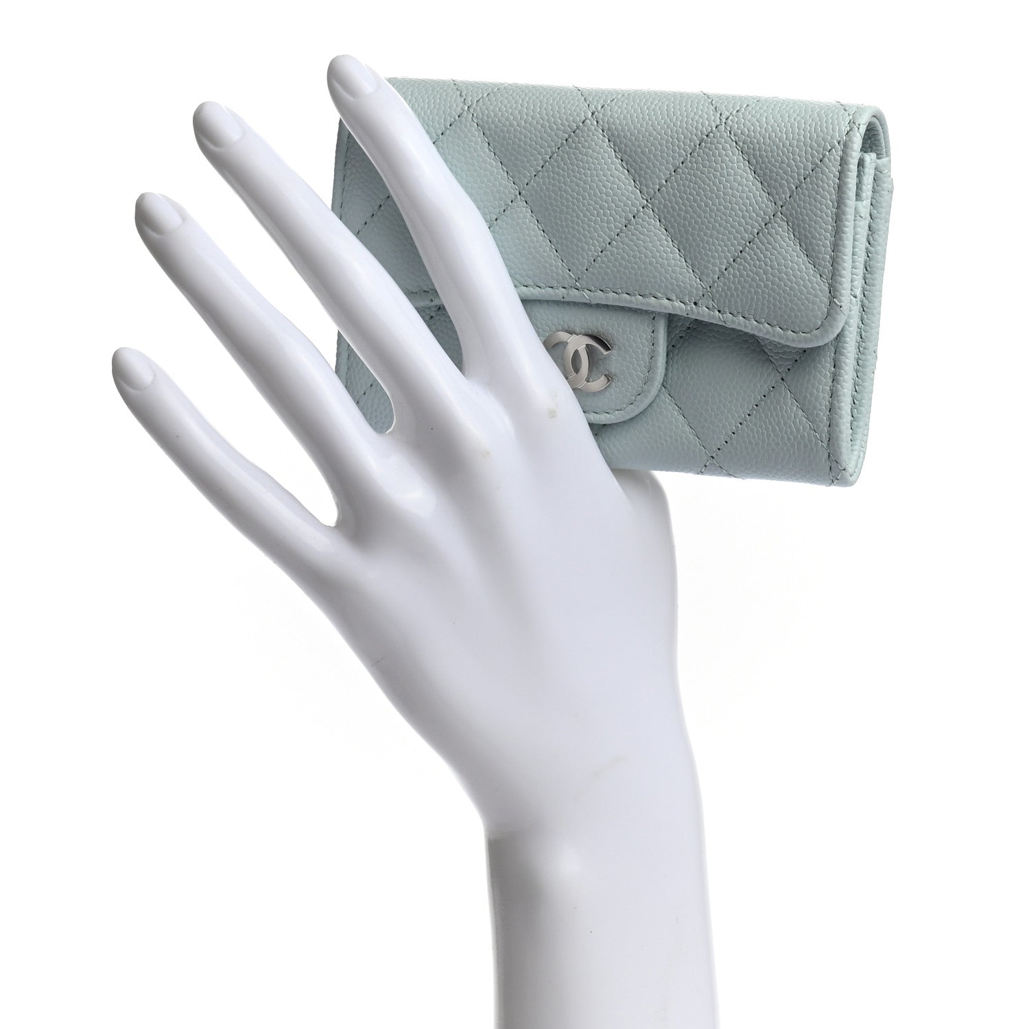 Chanel Caviar Quilted Flap Card Holder Wallet Light Blue 2 of 7