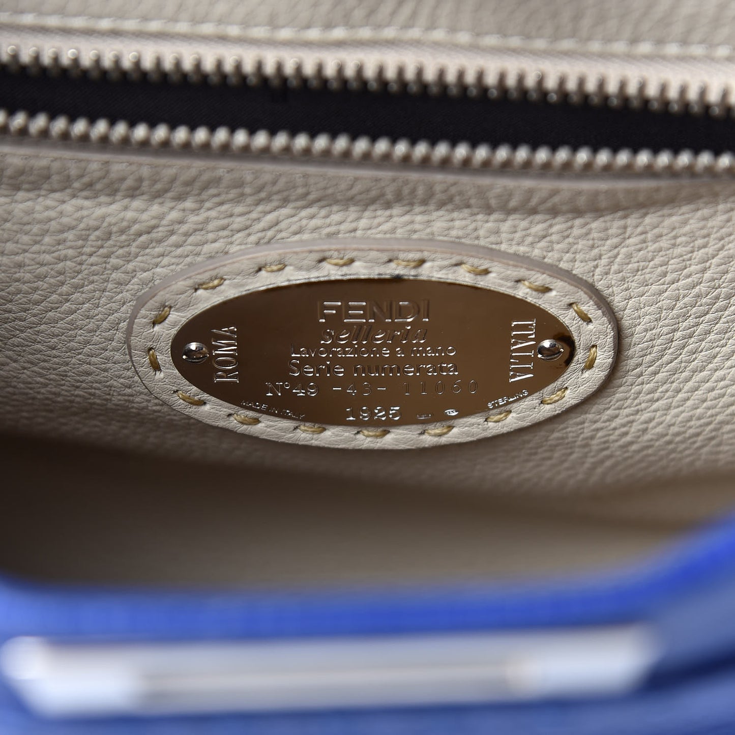 Cuoio Romano Selleria Bi-Color Medium Peekaboo Iconic Satchel Blue Neon Latte