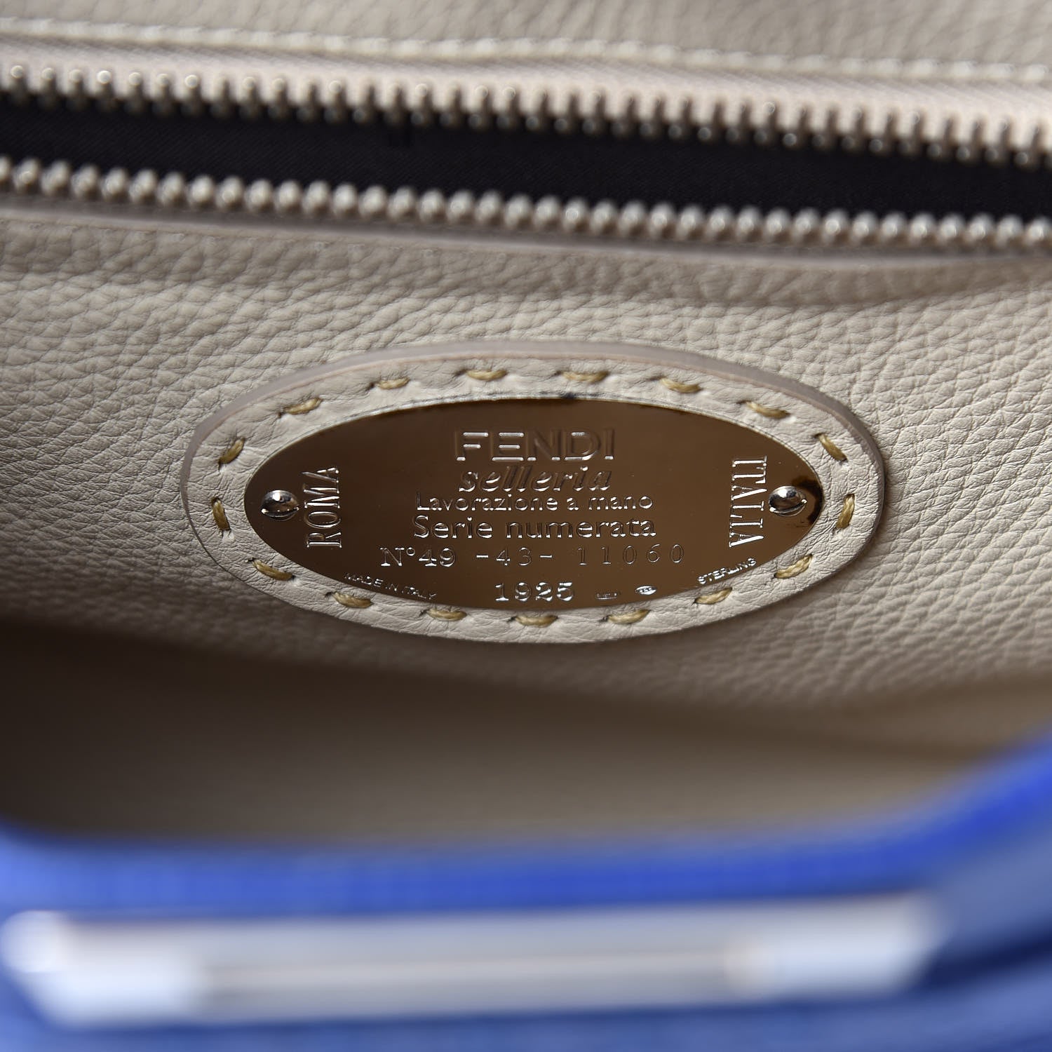Fendi Cuoio Romano Selleria Bi-Color Medium Peekaboo Iconic Satchel Blue Neon Latte 7 of 12