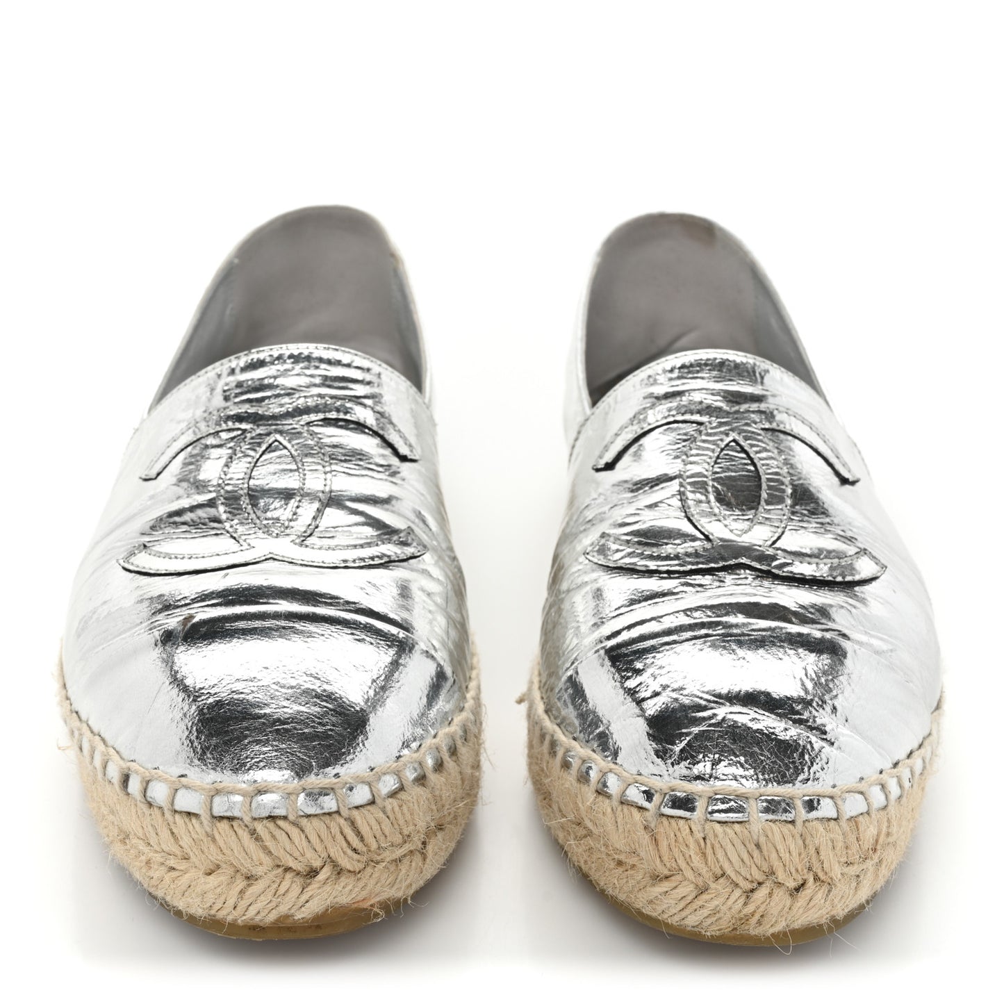 Laminated Goatskin CC Espadrilles 37 Silver