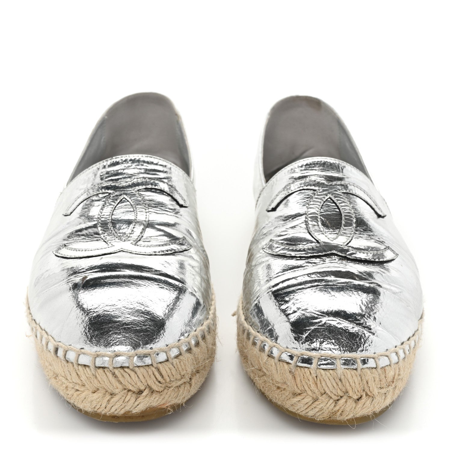 Chanel Laminated Goatskin CC Espadrilles 37 Silver 2 of 14