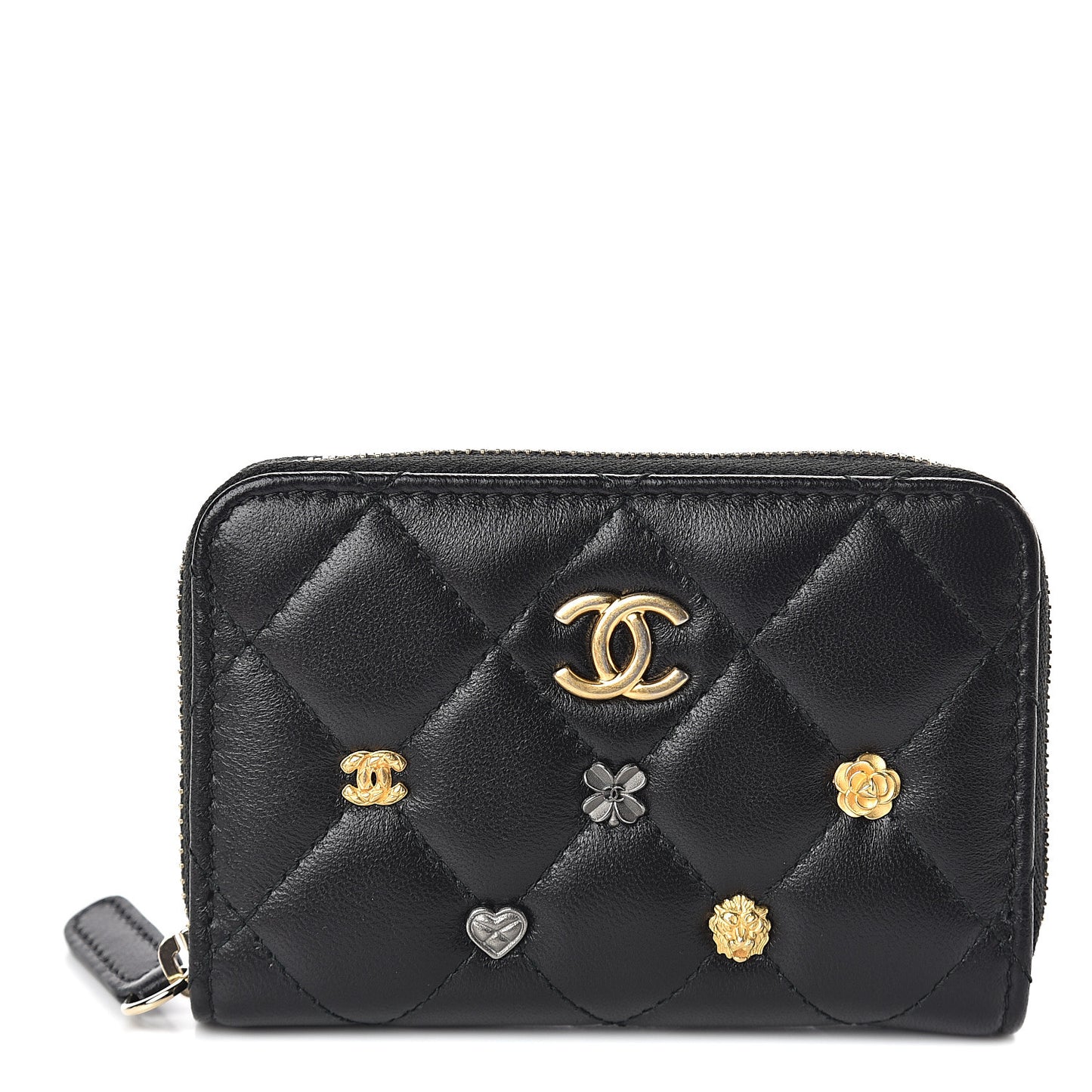 Lambskin Lucky Charms Zip Coin Purse Black