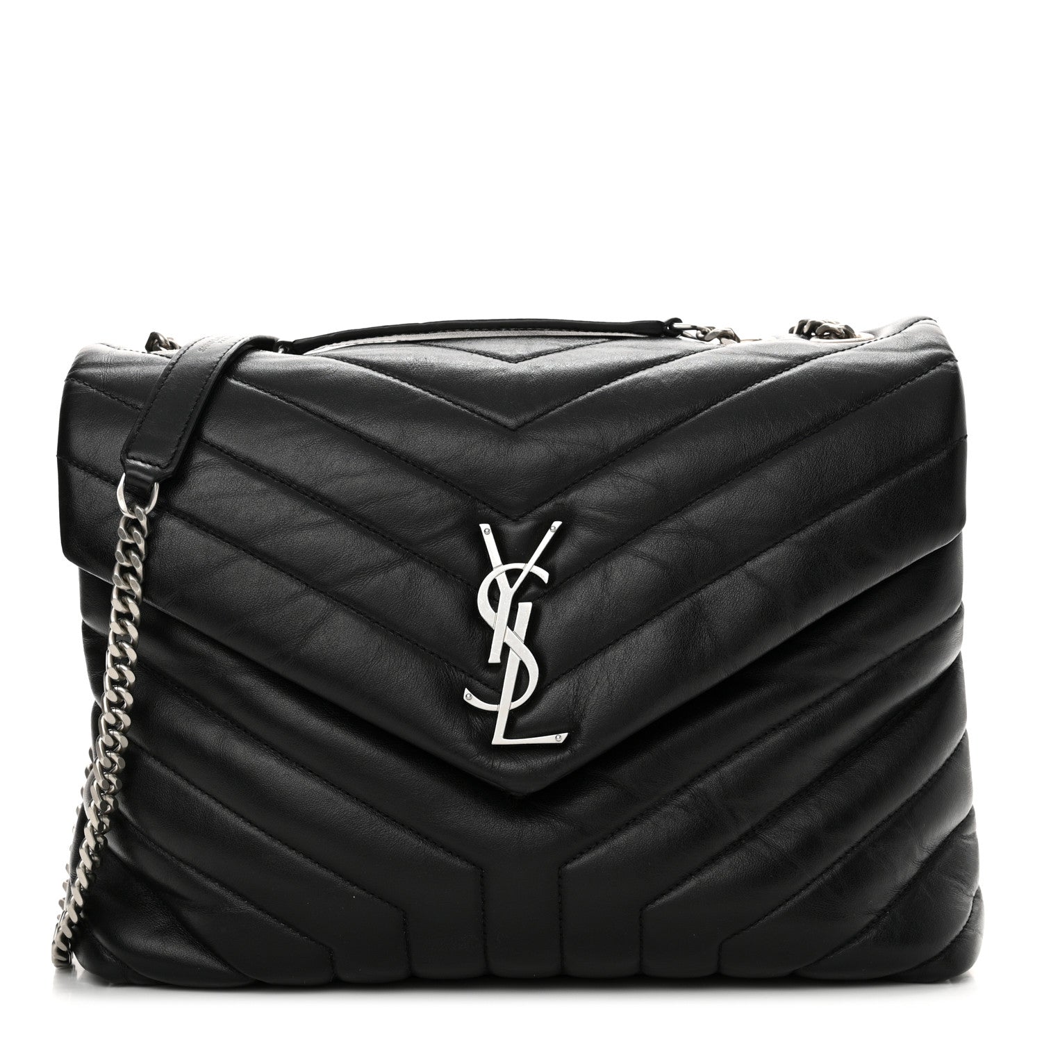 Saint Laurent Calfskin Y Quilted Monogram Medium Loulou Chain Satchel Black 1 of 16