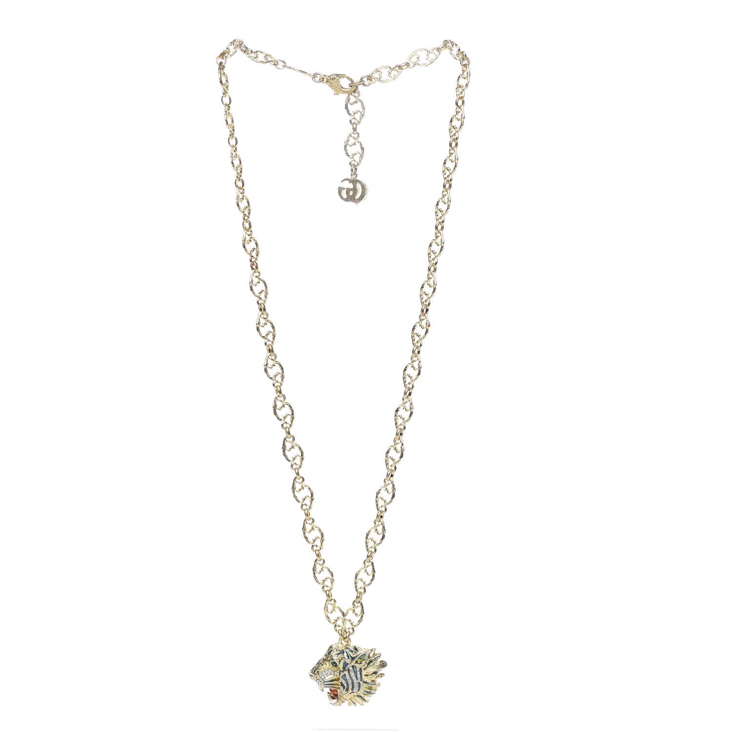 Gucci Metal Enamel Roaring Tiger Pendant Necklace Gold 2 of 4