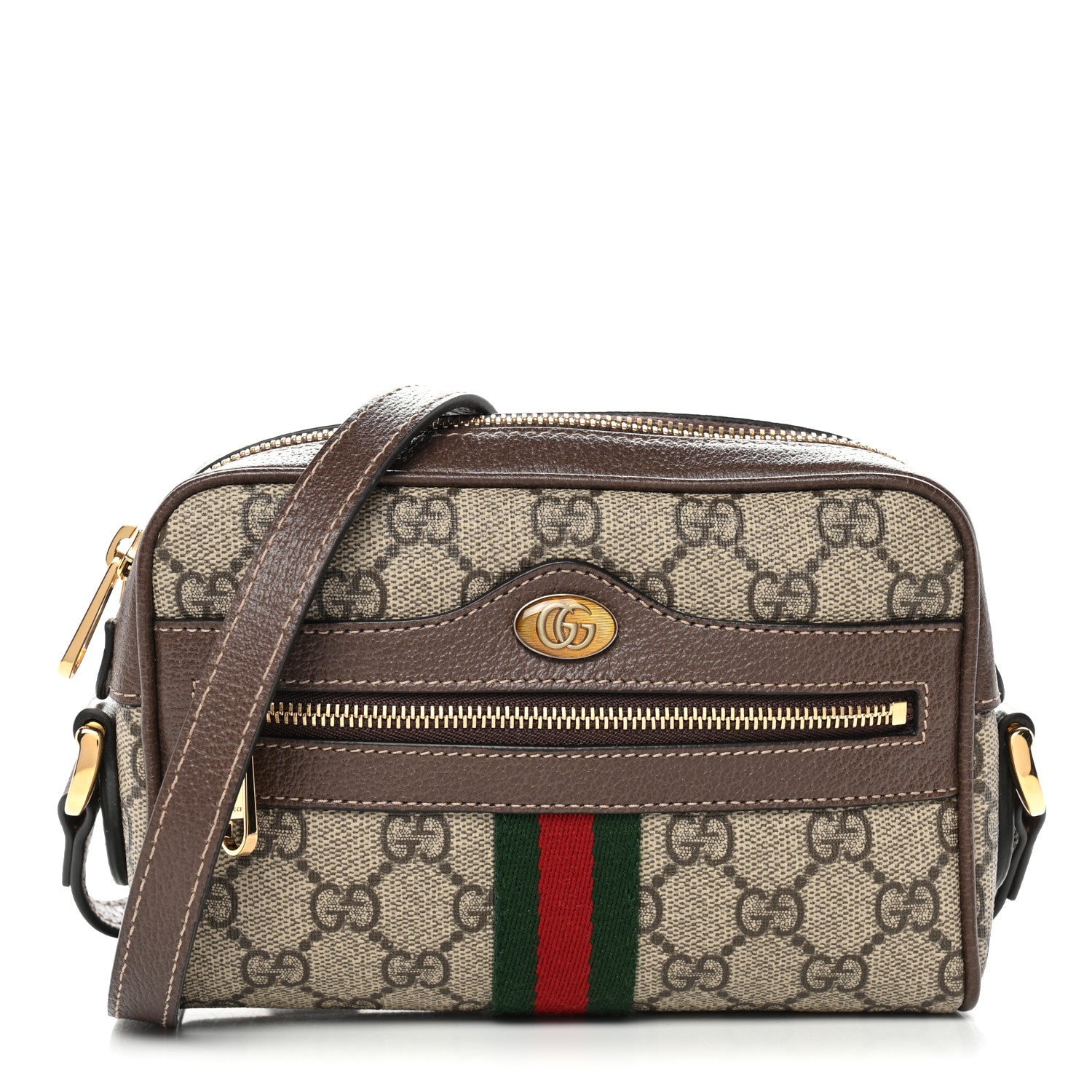 Gucci GG Supreme Monogram Web Mini Ophidia Shoulder Bag Brown 1 of 12