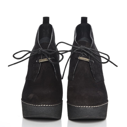 Louis Vuitton Suede Embossed Monogram Frosty Wedge Low Boots 38 Black 2 of 9