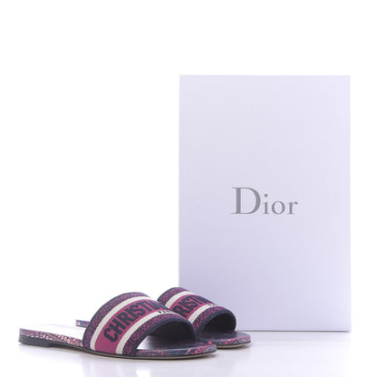 Christian Dior Canvas Embroidered Animals Dway Mules Slide Sandals 36.5 Deep Blue Fuchsia 10 of 10