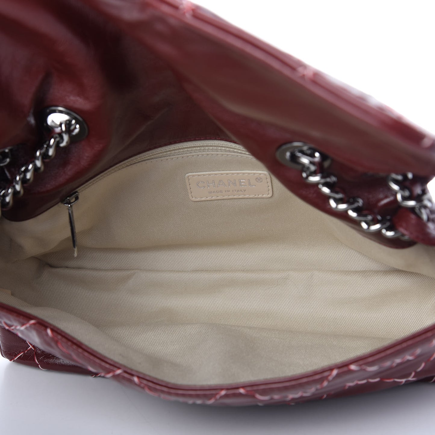 Glazed Goatskin Double Stitch Flap Red