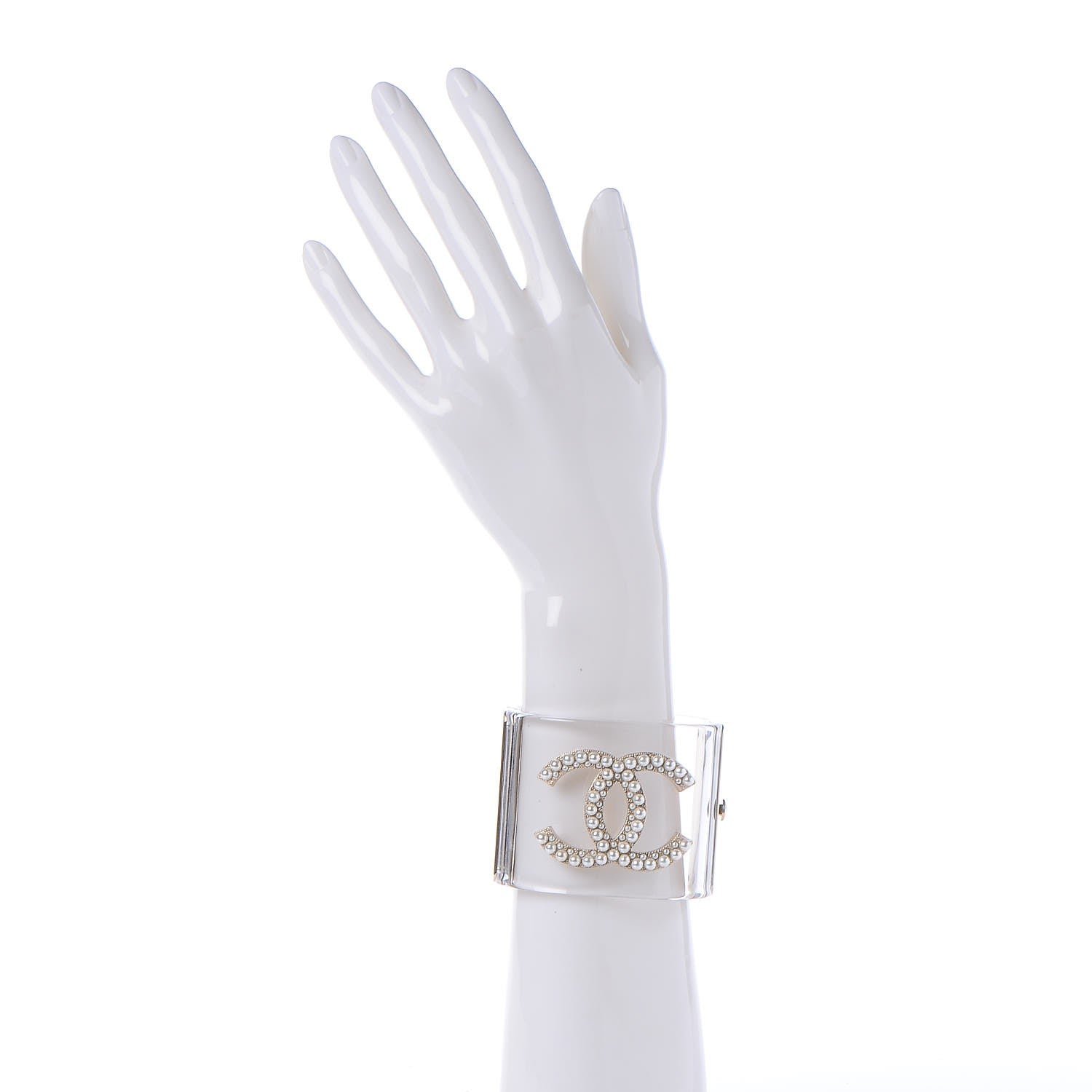 Chanel Lucite Pearl CC Cuff Light Gold 2 of 6