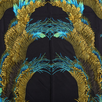 Gucci Silk Peacock Feather Printed Square Scarf Black Yellow 3 of 5