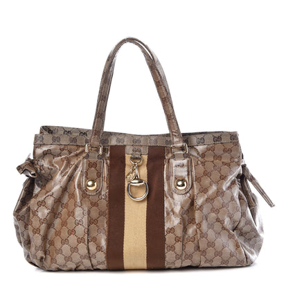 Gucci Crystal Monogram Medium Web Tote Brown 1 of 11