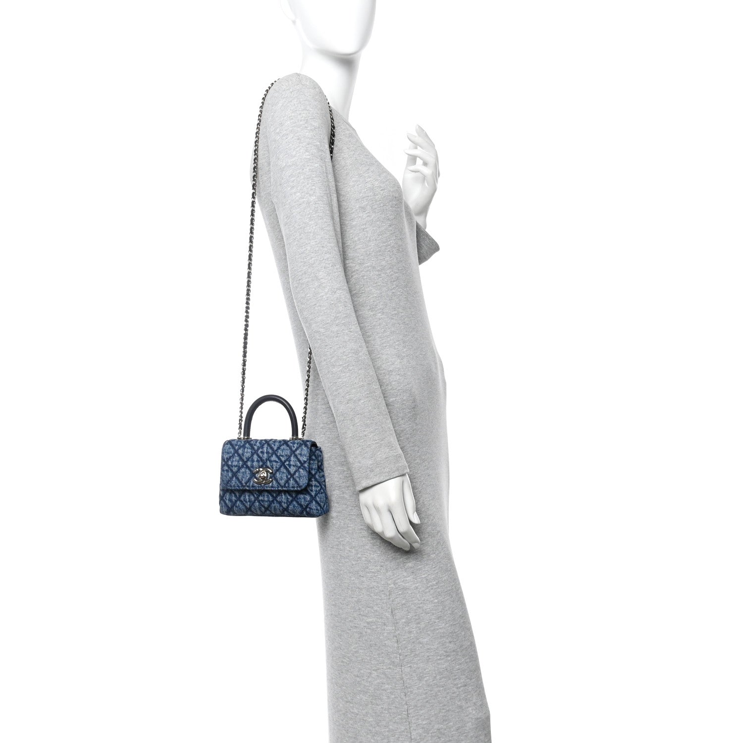 Chanel Washed Denim Quilted Coco Handle Clutch With Chain Blue 2 of 11