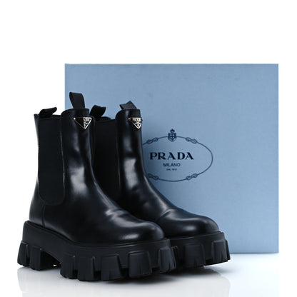Prada Spazzolato Rois Triangle Monolith Chelsea 55mm Boots 39 Black 11 of 11
