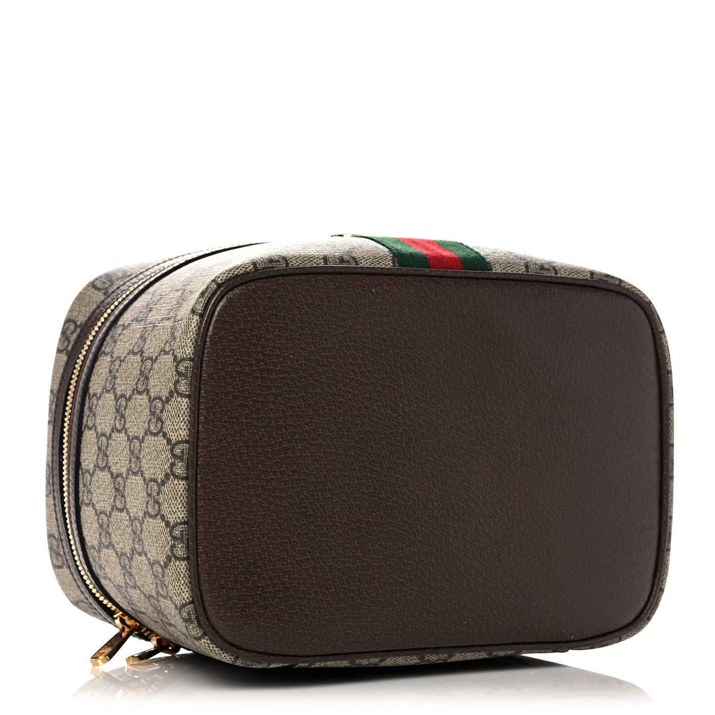 GG Supreme Monogram Textured Calfskin Web Small Ophidia Vanity Cosmetic Case Beige Ebony New Acero