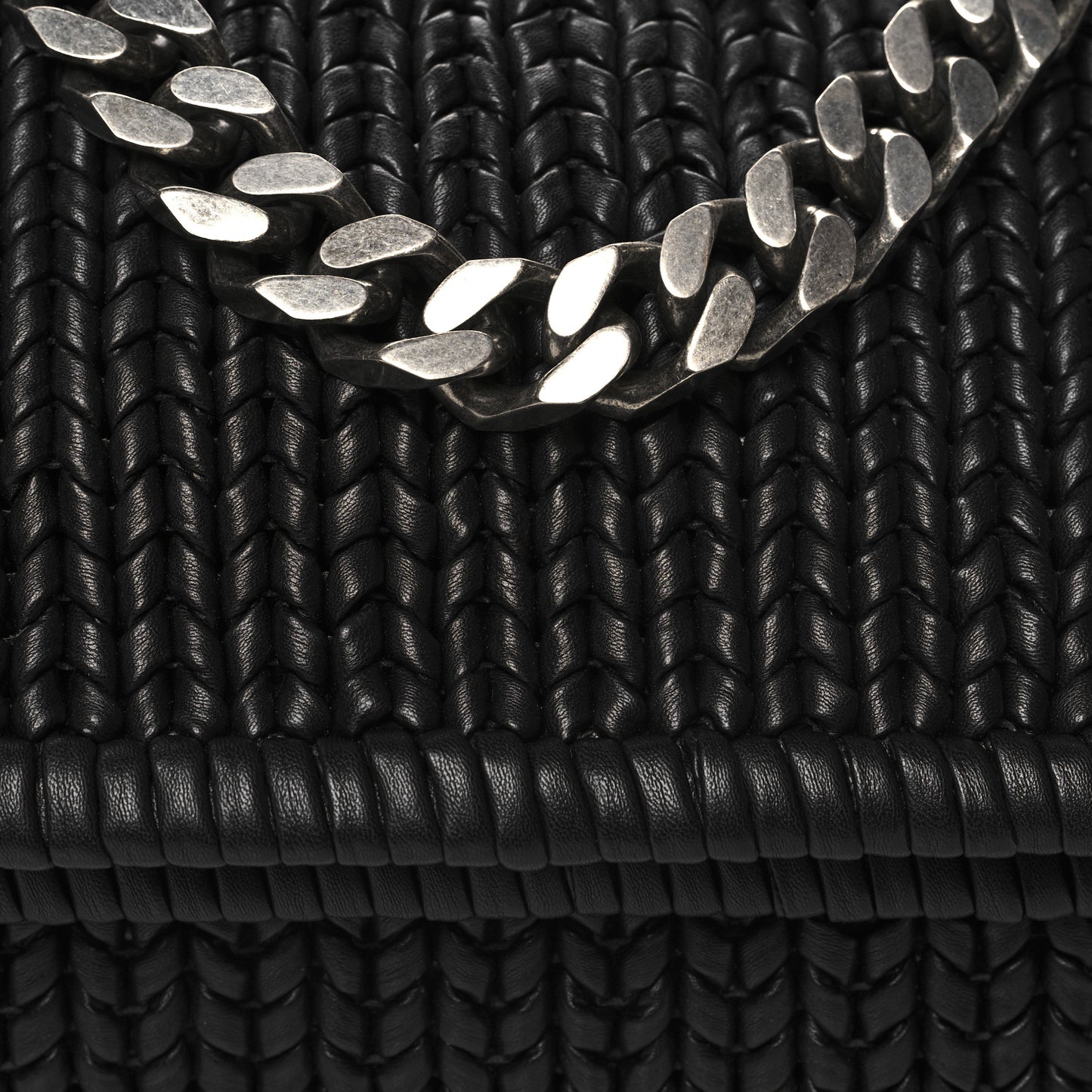 Woven Calfskin Metro Medium Tote Black