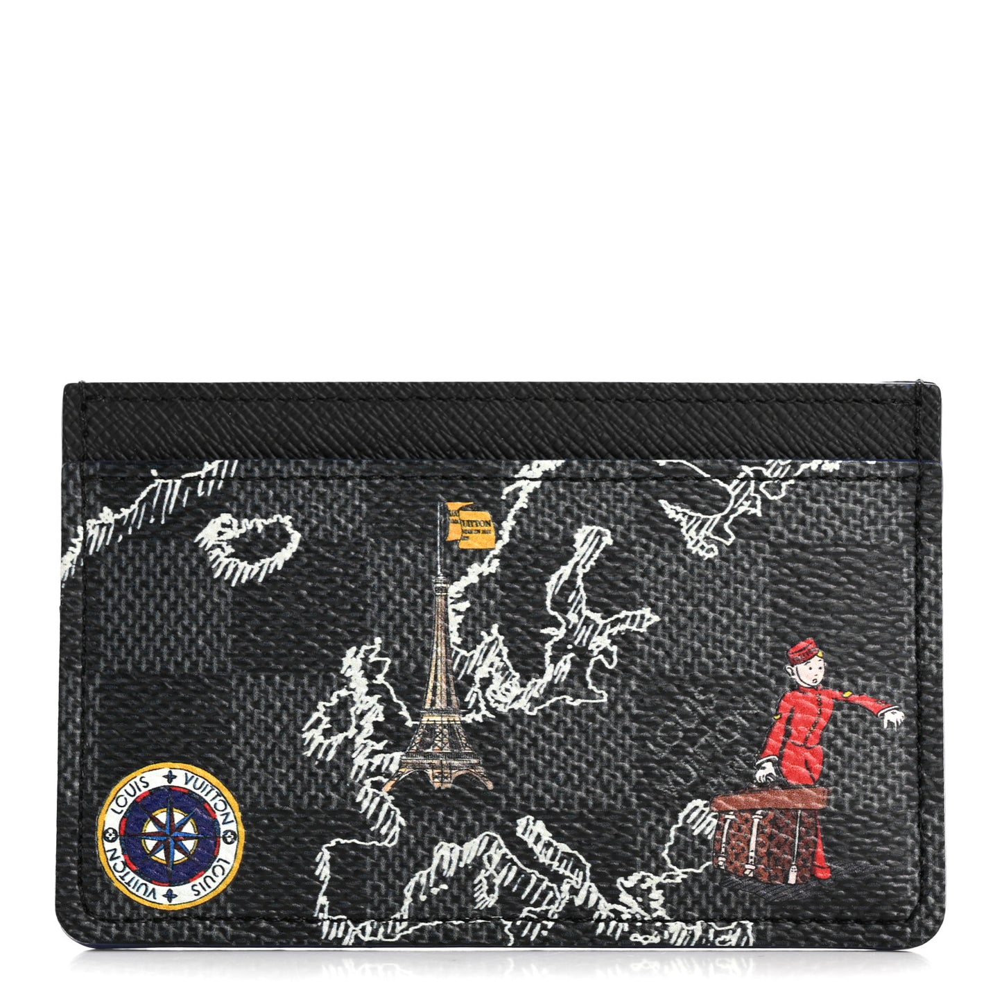 Damier Graphite World Map Porte Cartes Simple