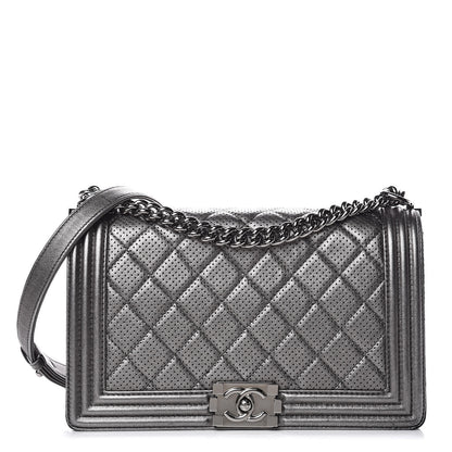 Chanel Metallic Lambskin Perforated New Medium Boy Flap Dark Silver 1 of 12