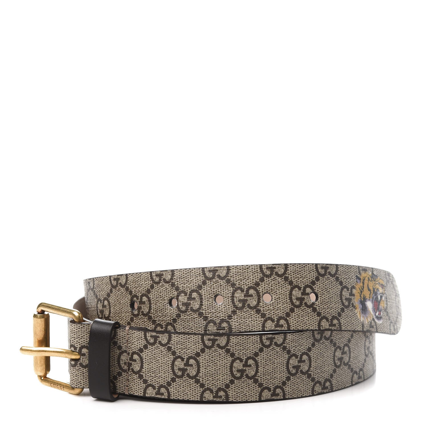 Gucci GG Supreme Monogram Selleria Calfskin Tiger 35mm Belt 110 44 Beige Ebony Multicolor Cocoa 3 of 7
