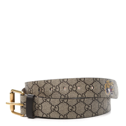 Gucci GG Supreme Monogram Selleria Calfskin Tiger 35mm Belt 110 44 Beige Ebony Multicolor Cocoa 3 of 7