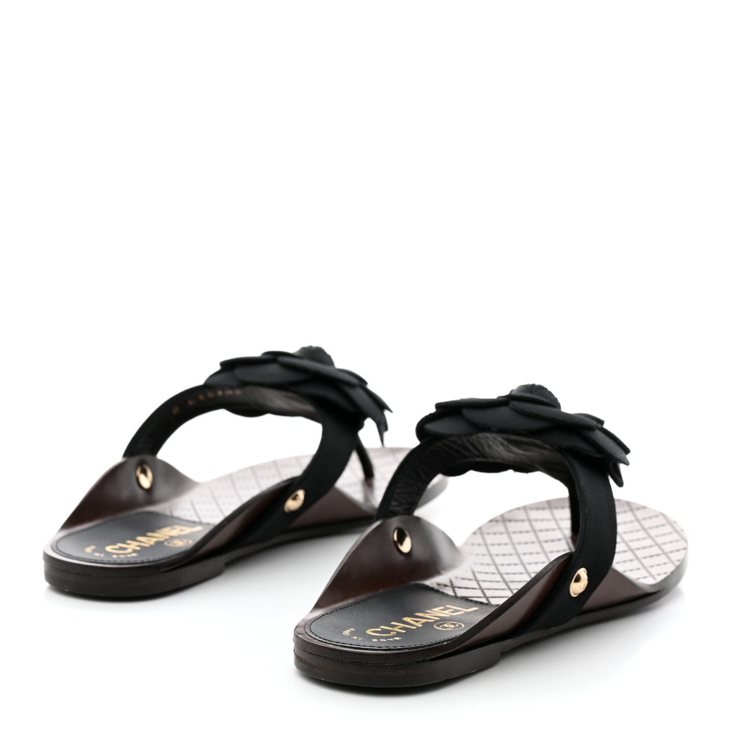 Grosgrain Camellia Thong Sandals 35 Black