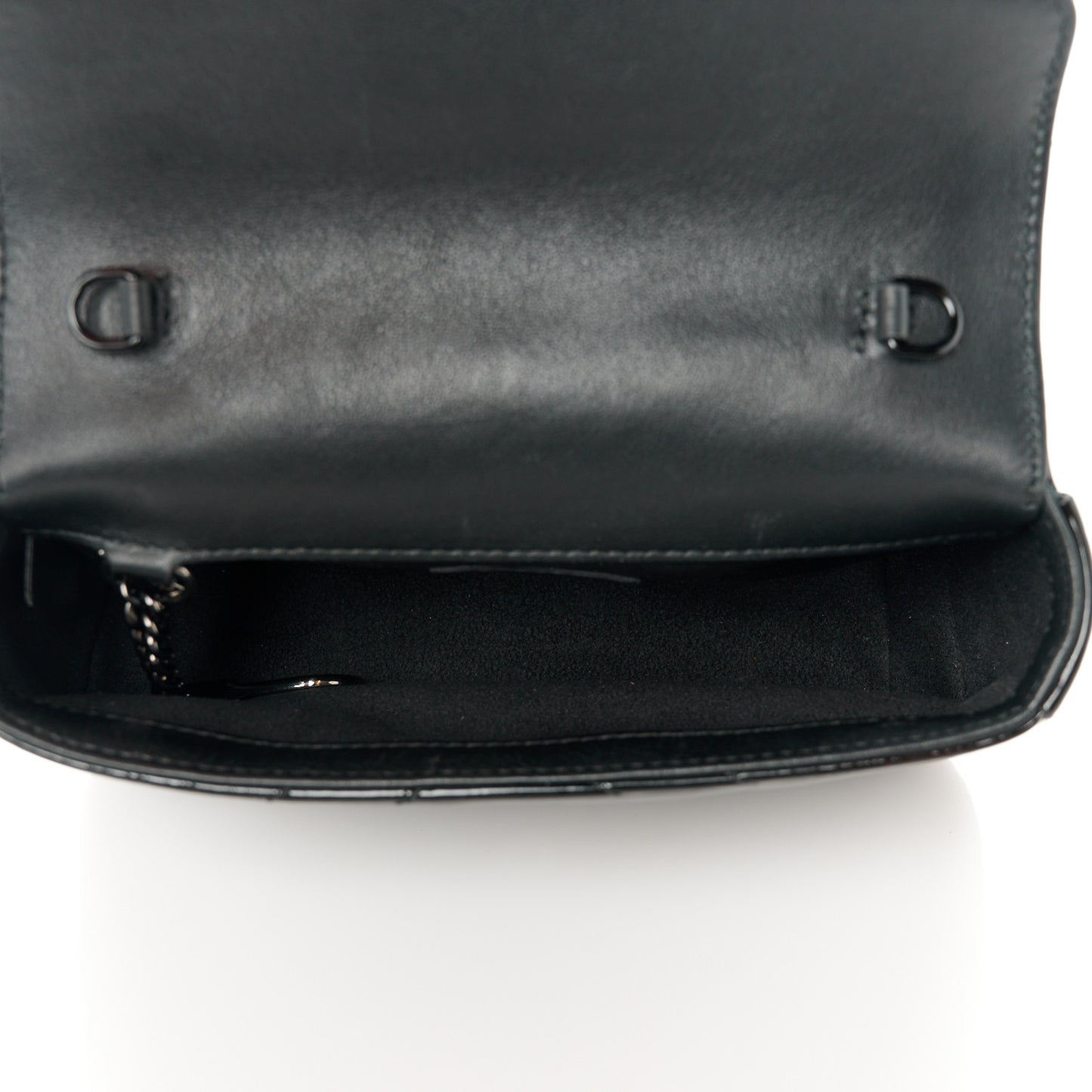 Patent Lambskin Enamel Matelasse Monochrome Super Mini GG Marmont Shoulder Bag Black