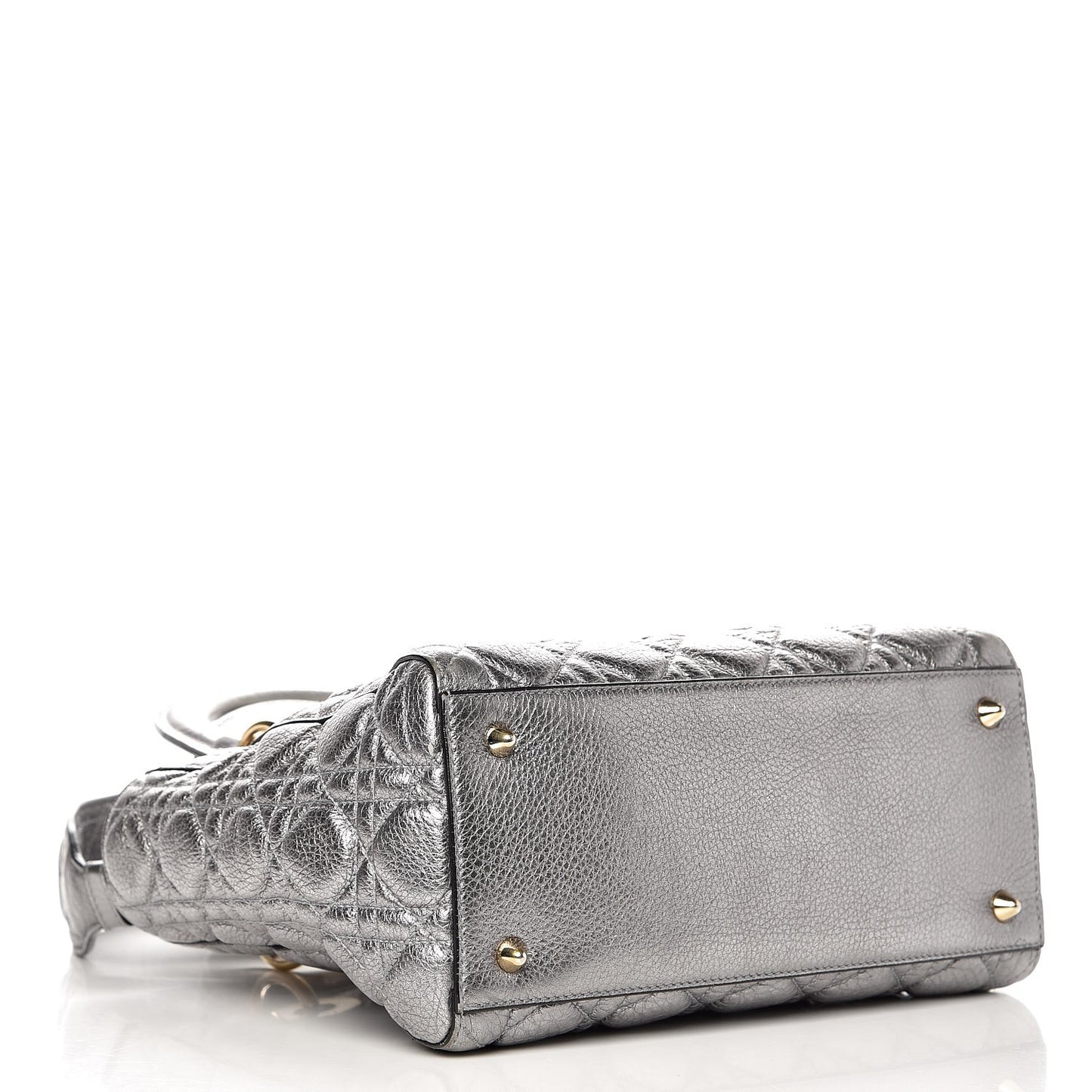Metallic Grained Calfskin Cannage Medium Lady Dior Silver