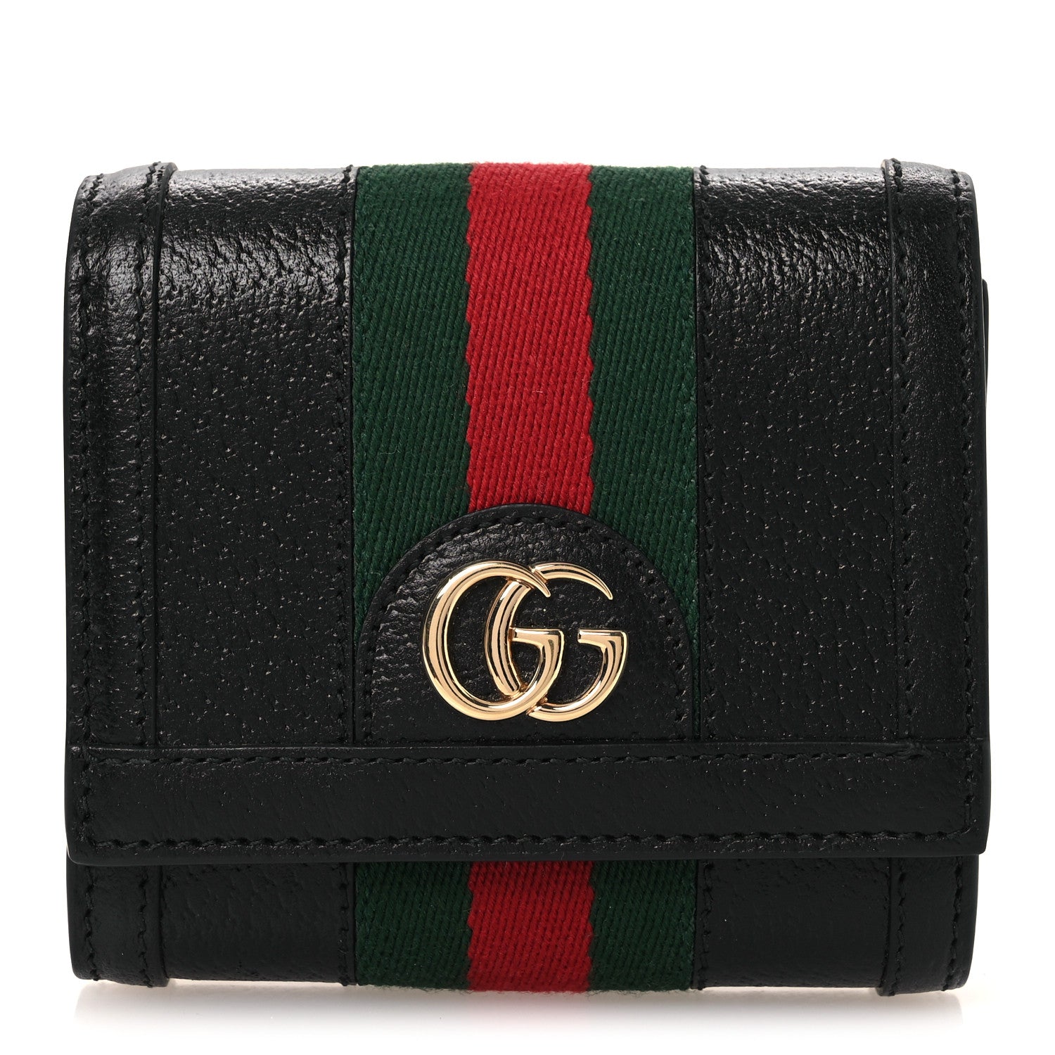 Gucci Textured Dollar Calfskin Web Ophidia Card Case Wallet Black 1 of 7
