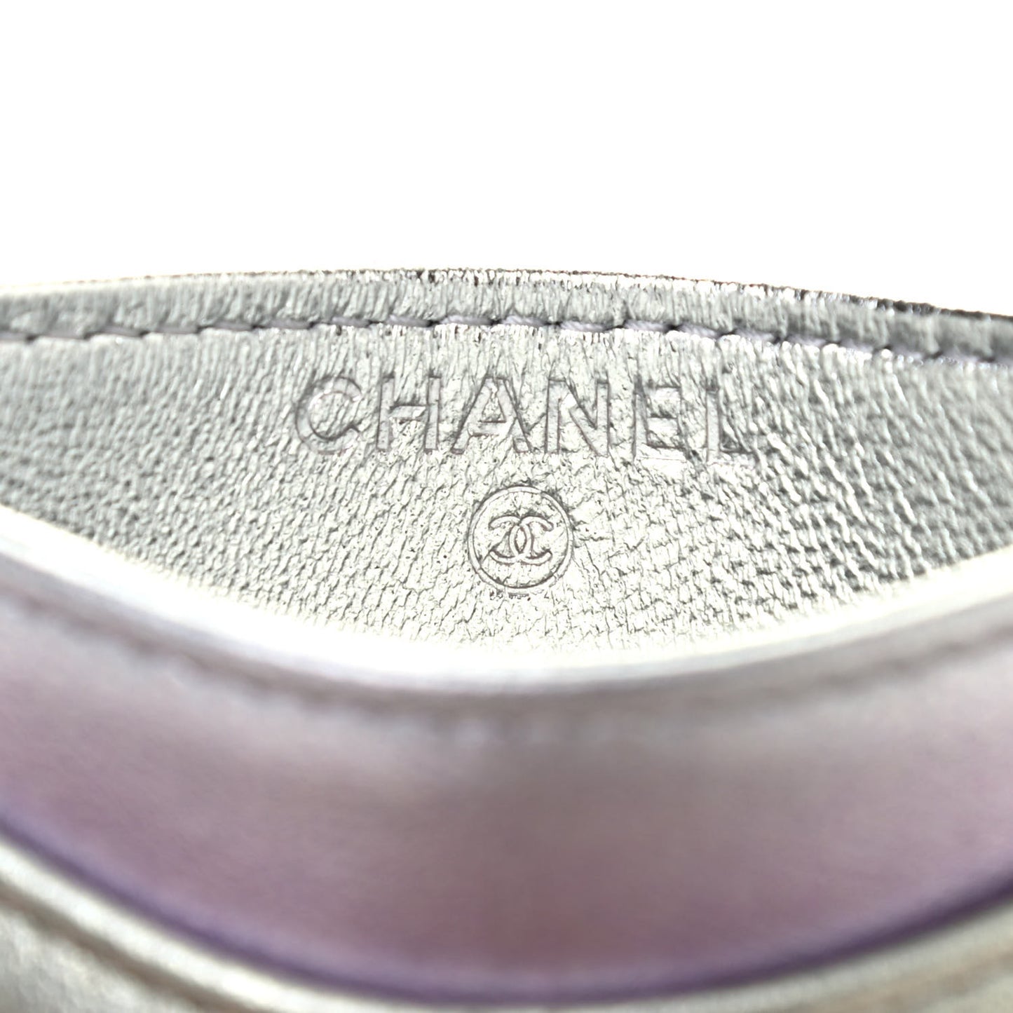 Gradient Metallic Calfskin Quilted Card Holder Silver Blue Yellow Purple
