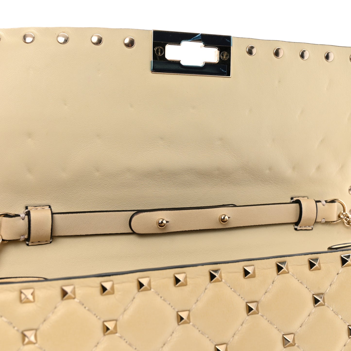 Nappa Rockstud Spike Wallet on Chain Light Ivory