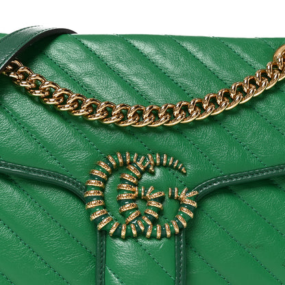 Gucci Azalea Calfskin Enamel Matelasse Diagonal Small Torchon GG Marmont Shoulder Bag New Shamarock Emerald 8 of 10