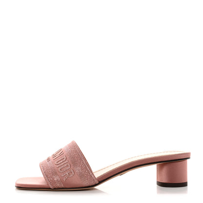 Christian Dior Satin Embroidered Dway 35mm Slide Sandals 37.5 Rose Des Vents 1 of 9