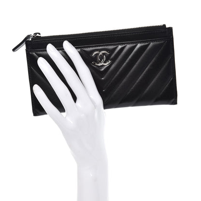 Chanel Lambskin Chevron Quilted Classic Zip Pouch Black 2 of 9