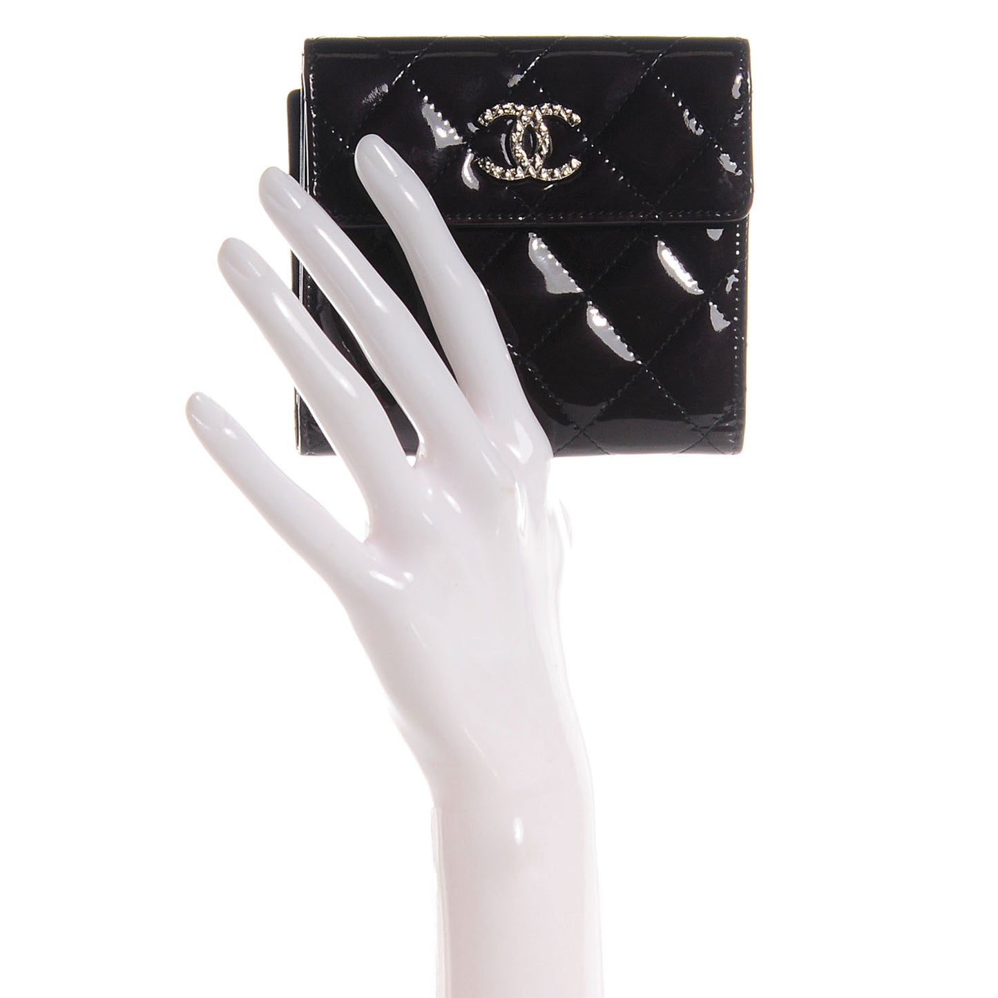 Patent Quilted Brilliant Compact Wallet Black
