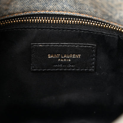 Saint Laurent Denim Quilted Toy Loulou Puffer Monogram Chain Satchel Blue Cinnamon 6 of 9