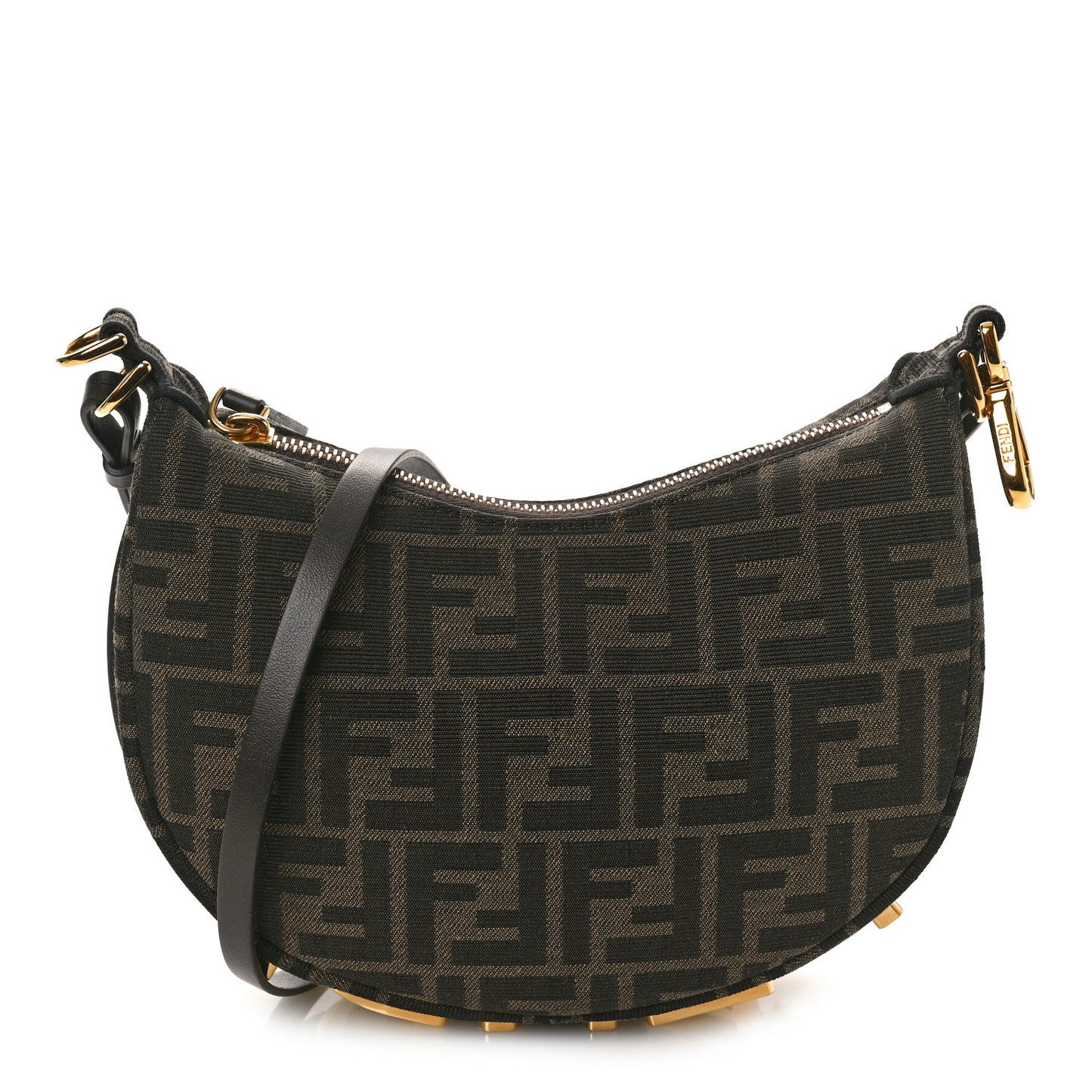 Fabric Jacquard Vitello Grace FF 1974 Mini Fendigraphy Hobo Bag Tobacco Moro Ebano