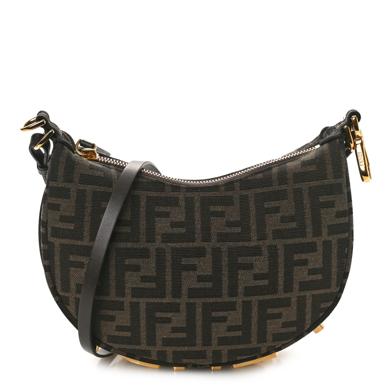 Fendi Fabric Jacquard Vitello Grace FF 1974 Mini Fendigraphy Hobo Bag Tobacco Moro Ebano 1 of 11