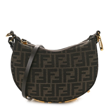 Fendi Fabric Jacquard Vitello Grace FF 1974 Mini Fendigraphy Hobo Bag Tobacco Moro Ebano 1 of 11
