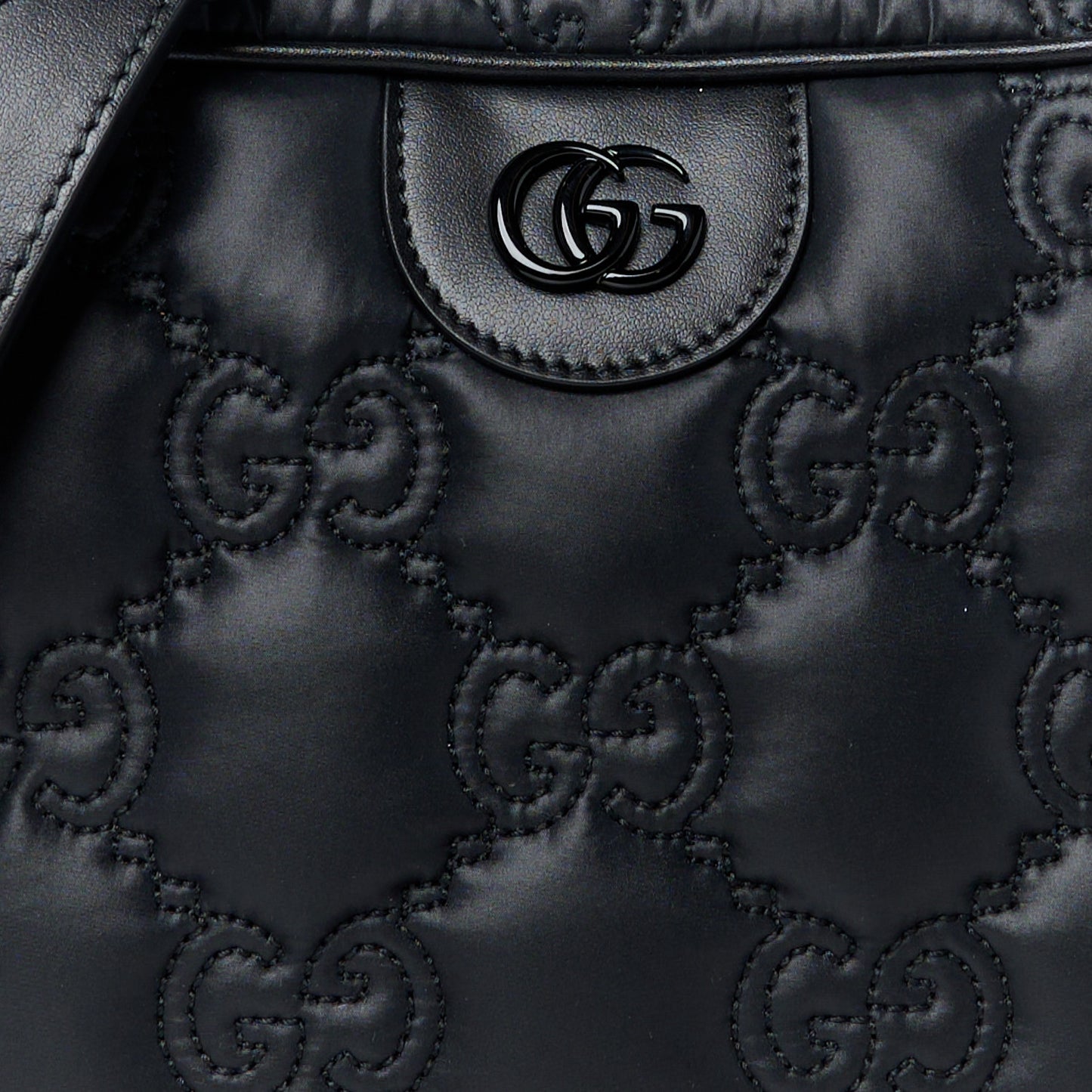 Nylon Calfskin Enamel GG Matelasse Shoulder Bag Black