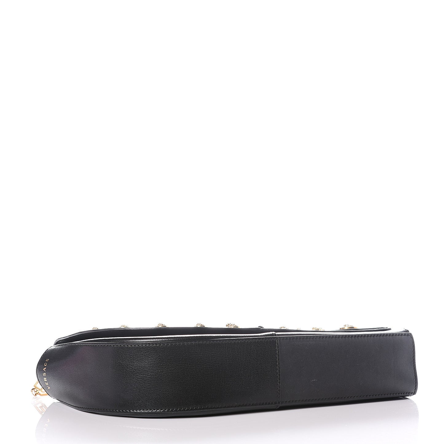 Calfskin Goatskin Medallion Tribute Chain Shoulder Bag Black