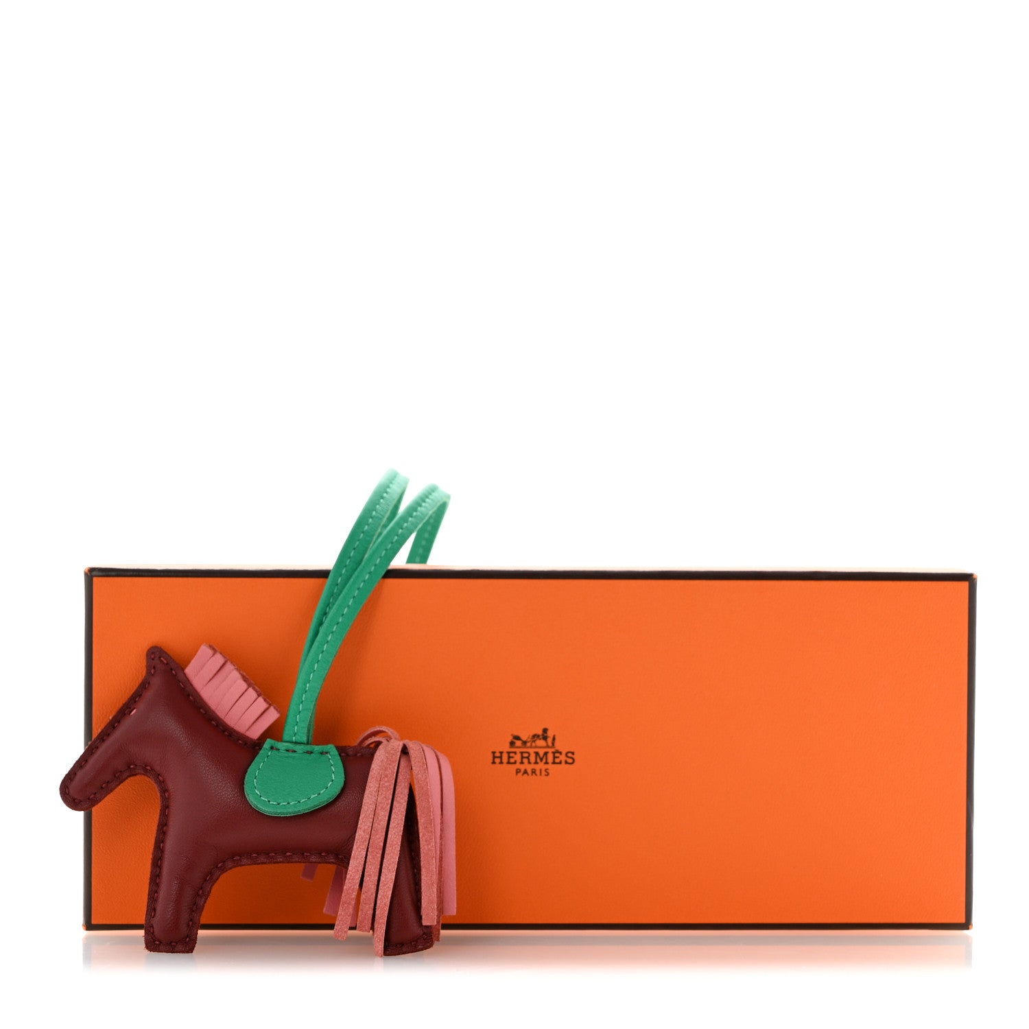Hermes Milo Lambskin Grigri Rodeo Horse Bag Charm PM Rouge H Rose Indien Menthe 5 of 5