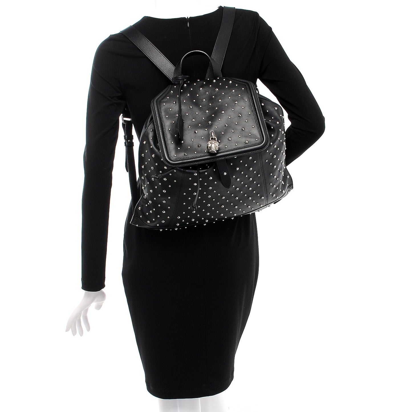 Calfskin Studded Padlock Backpack Black