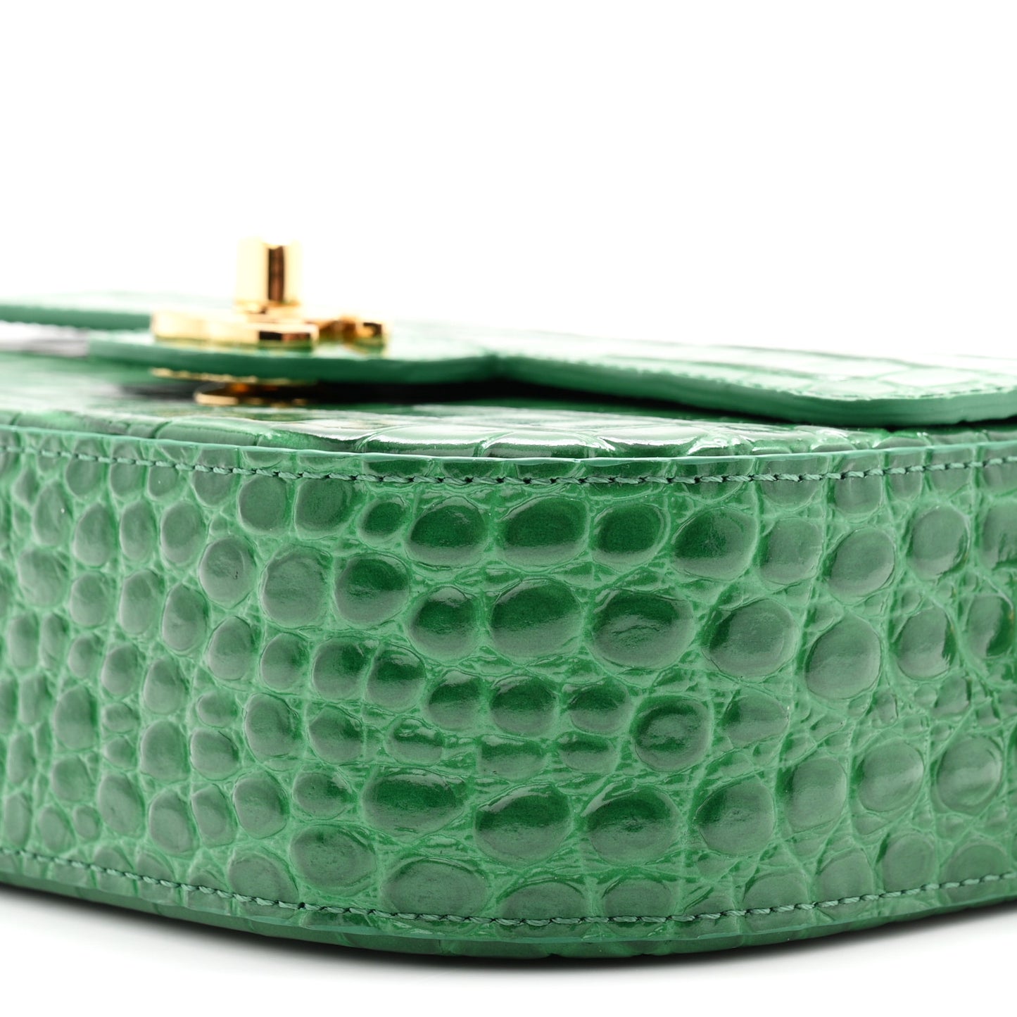 Calfskin Crocodile Embossed Turn Around Mini Flap Green