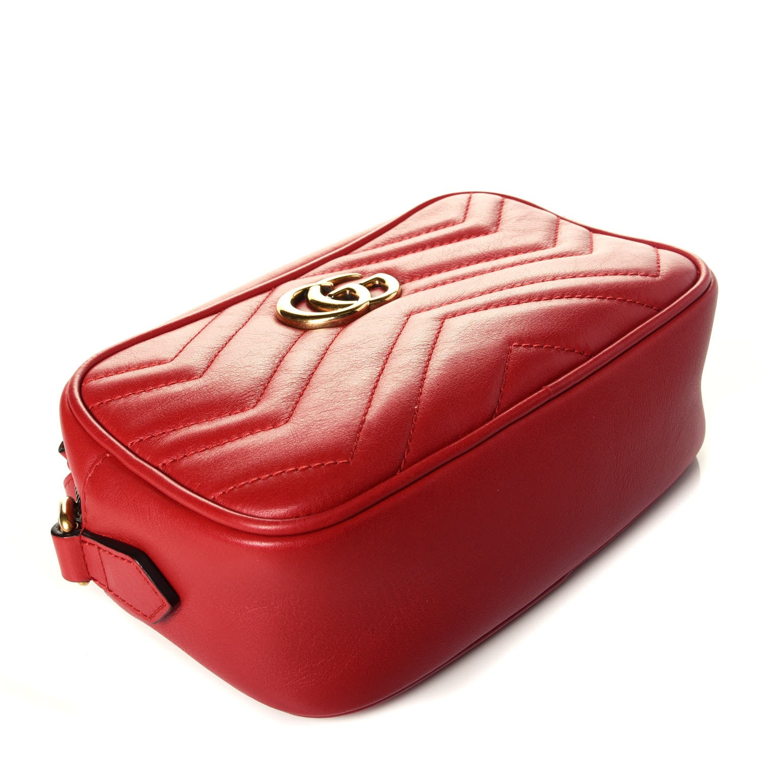 Gucci Calfskin Matelasse Mini GG Marmont Chain Shoulder Bag Hibiscus Red 4 of 9
