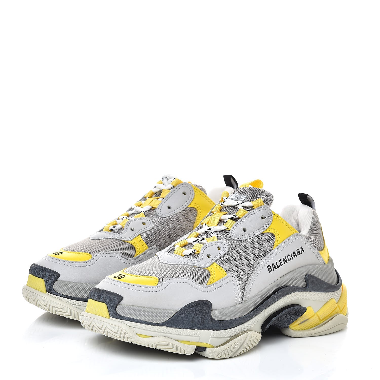 Balenciaga Fabric Mesh Womens Triple S Sneakers 39 Yellow Grey White 3 of 9